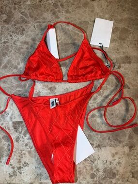 triangl swimwear Red Quilted Triangle Bikini